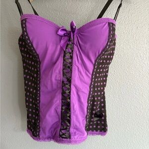 Vintage Morbid Threads Purple and Black Polka Dot Corset Top 36C